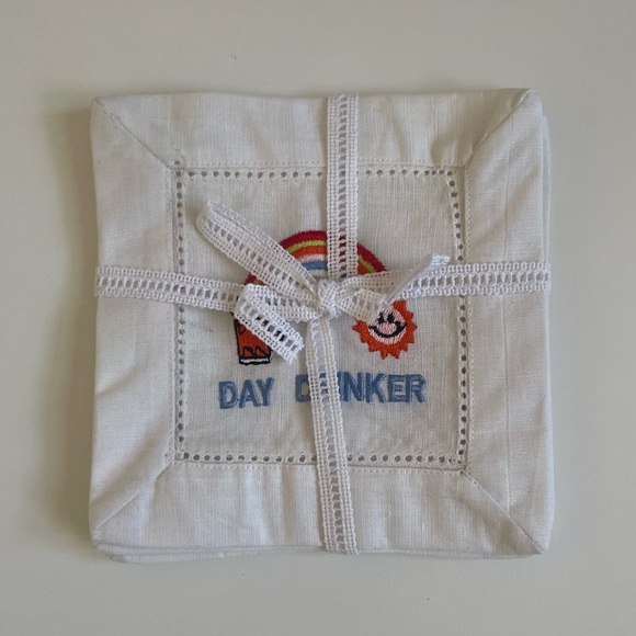 Daytime Cheers Embroidered Cocktail Napkins / Coasters - Set of 4 - Picture 3 of 4